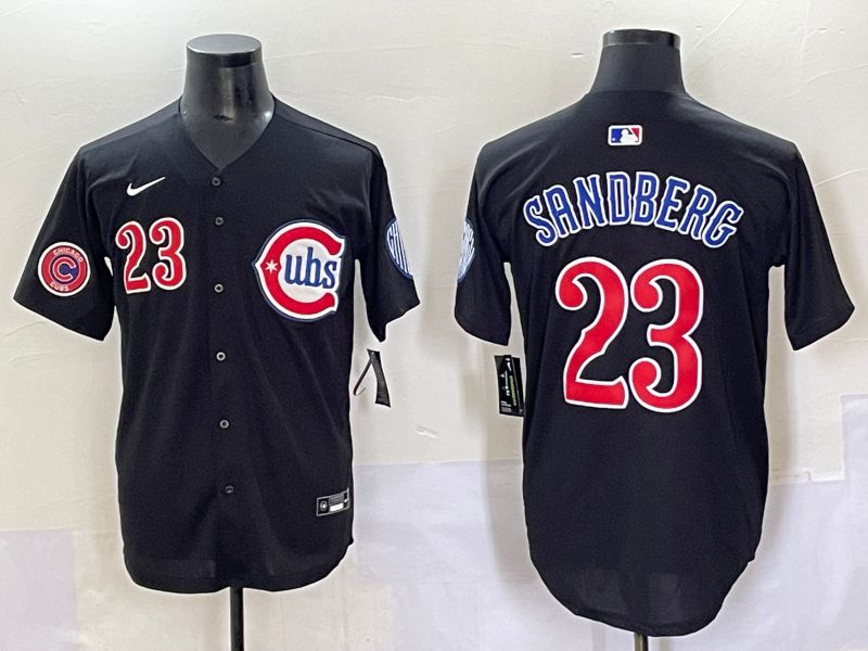 Men 2025 Chicago Cubs 23 Sandberg Black Fashion Retro Nike MLB Jersey style 2
